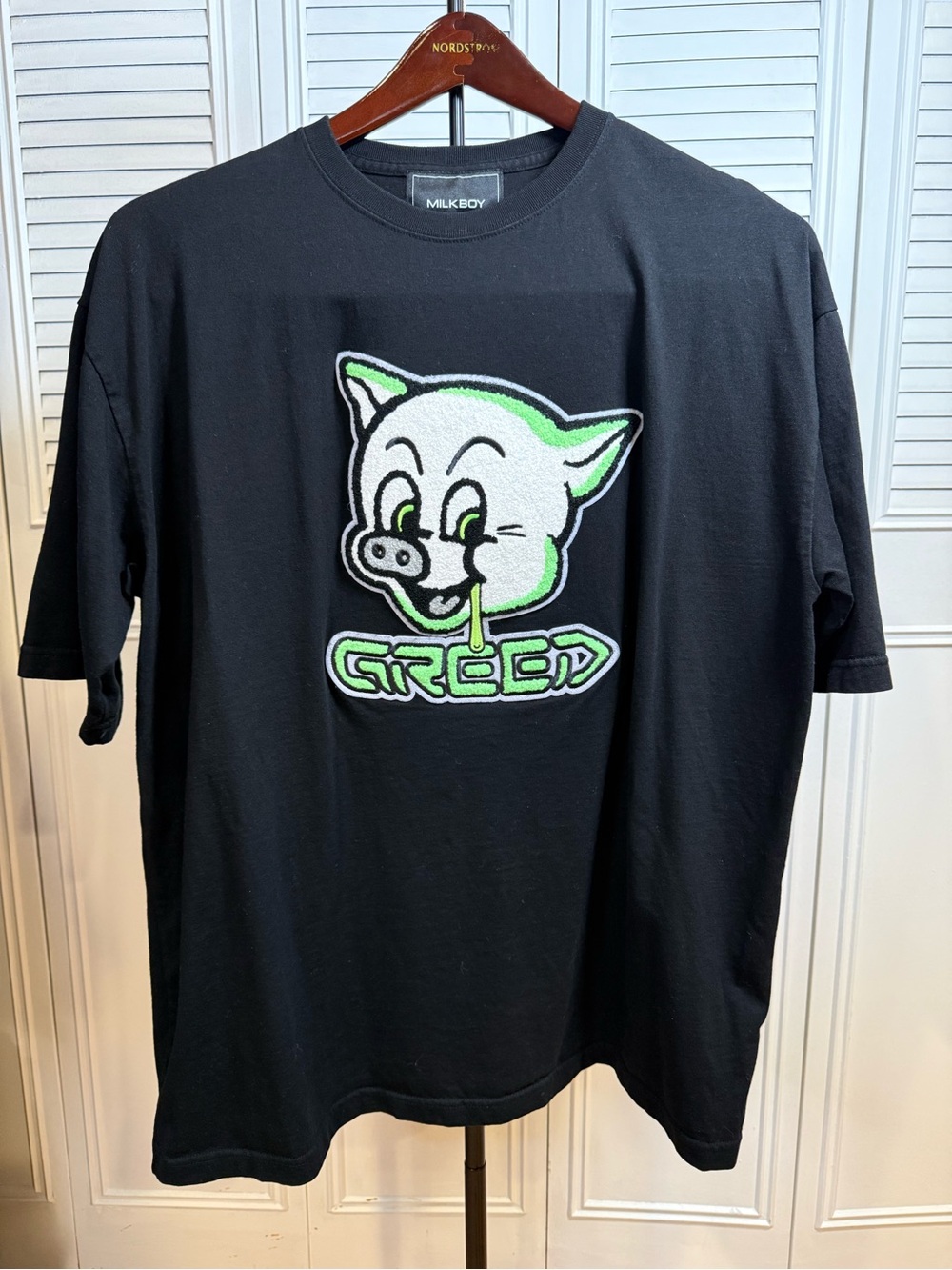 Milkboy Japan Greed Pig Graphic T Shirt Black Chenille Patch Streetwear Mens M